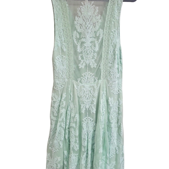 Free People Lace Overlay Mini Slip Dress Size 6 V Neck Green Empire Waist - Picture 2 of 11